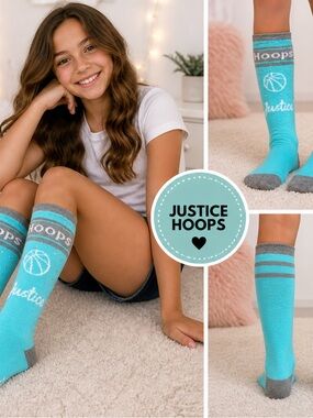 Justice Turquoise and Gray 'Hoops' Knee High Socks